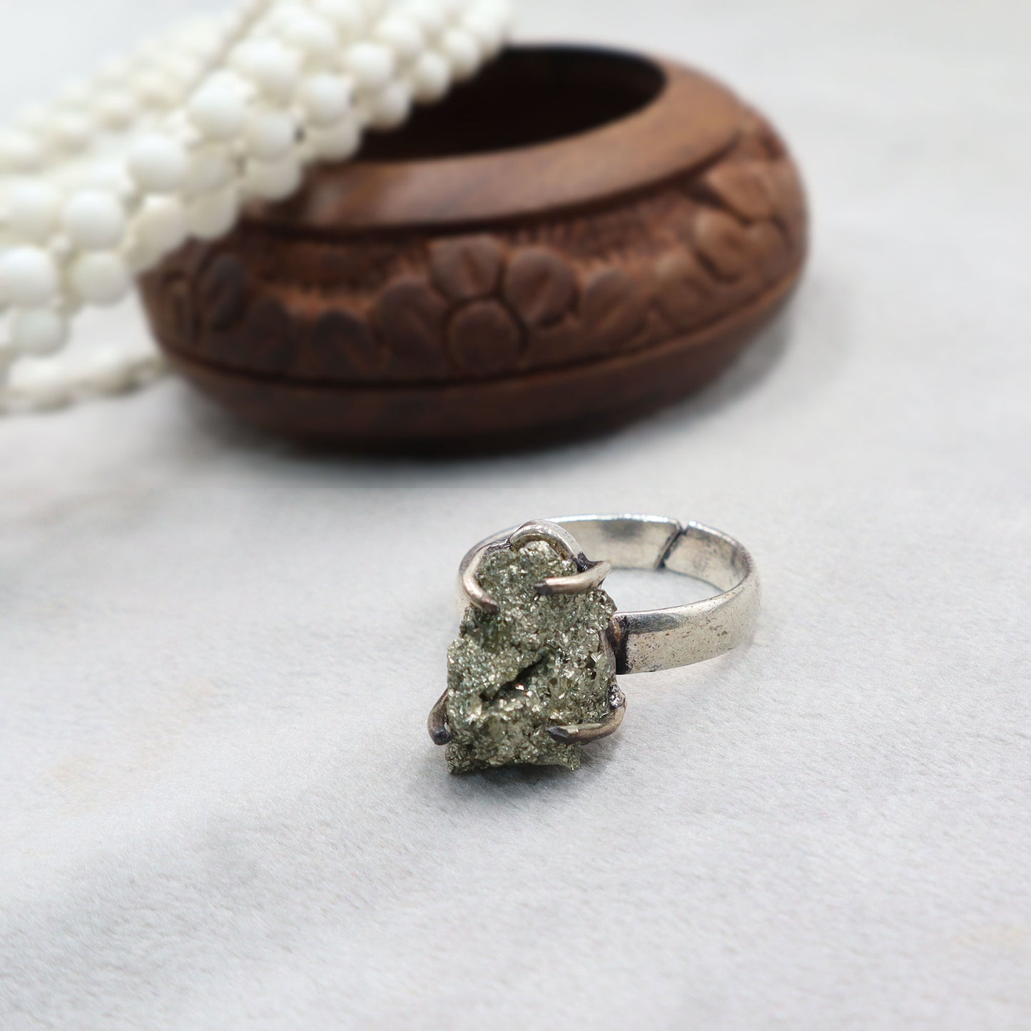 Raw Pyrite Cluster Adjustable Ring