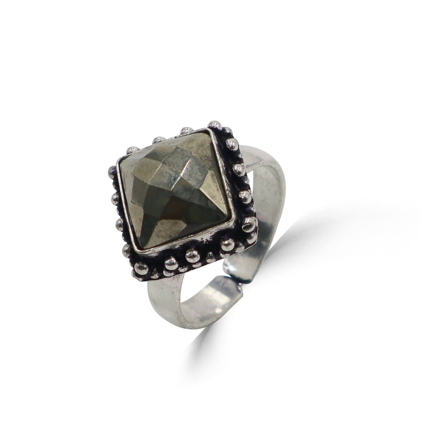 Pyrite Diamond Adjustable Ring