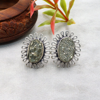 Pyrite Oval Stud Earrings