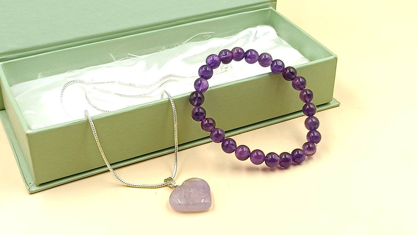 Amethyst Heart Pendant and Bracelet