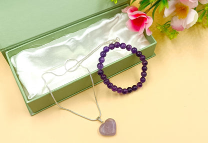 Amethyst Heart Pendant and Bracelet