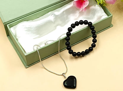 Black Tourmaline Heart Pendant and Bracelet