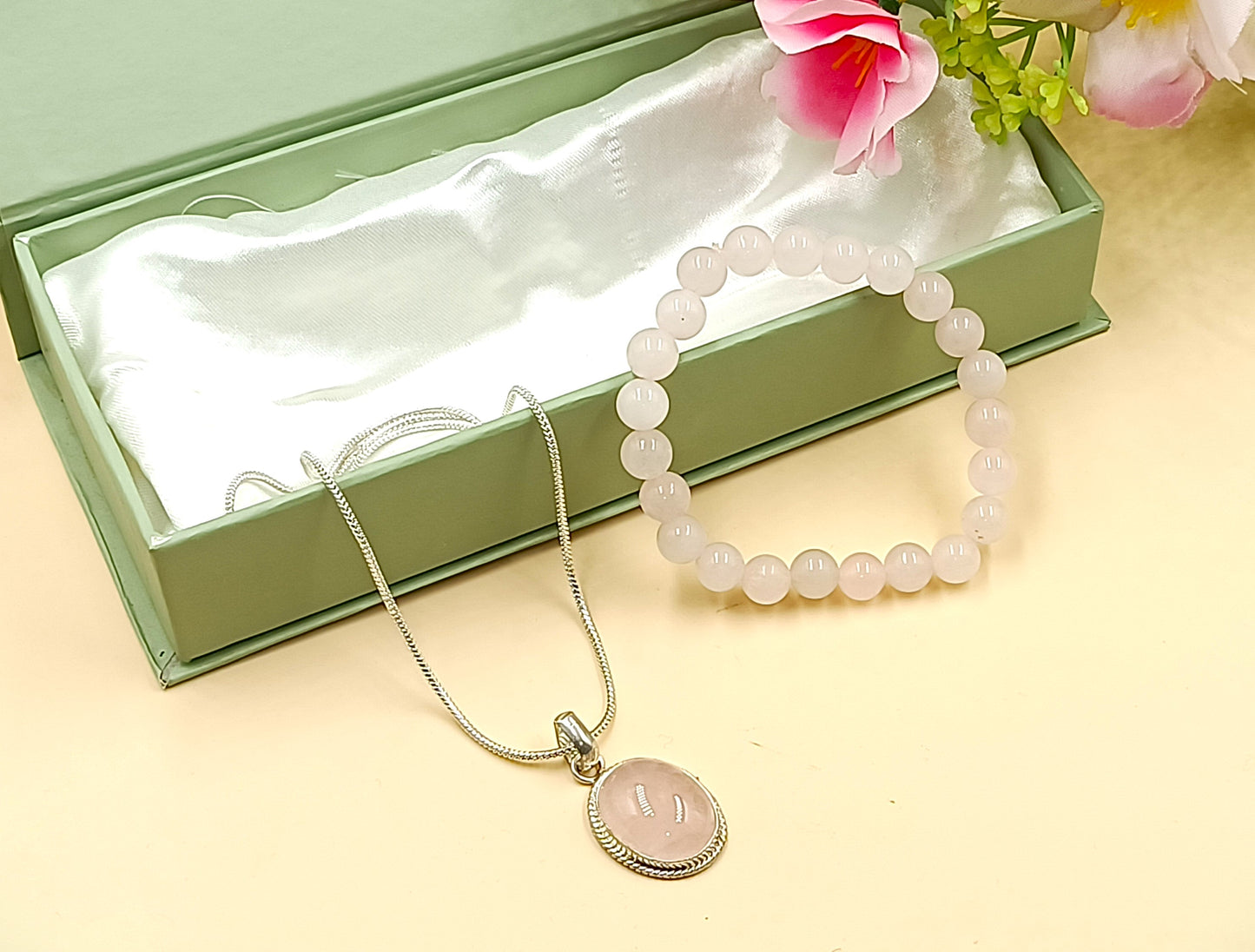 Rose Quartz Pendant and Bracelet