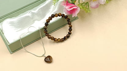 Tiger Eye Heart Pendant and Bracelet