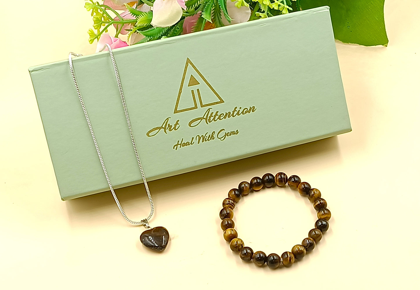 Tiger Eye Heart Pendant and Bracelet