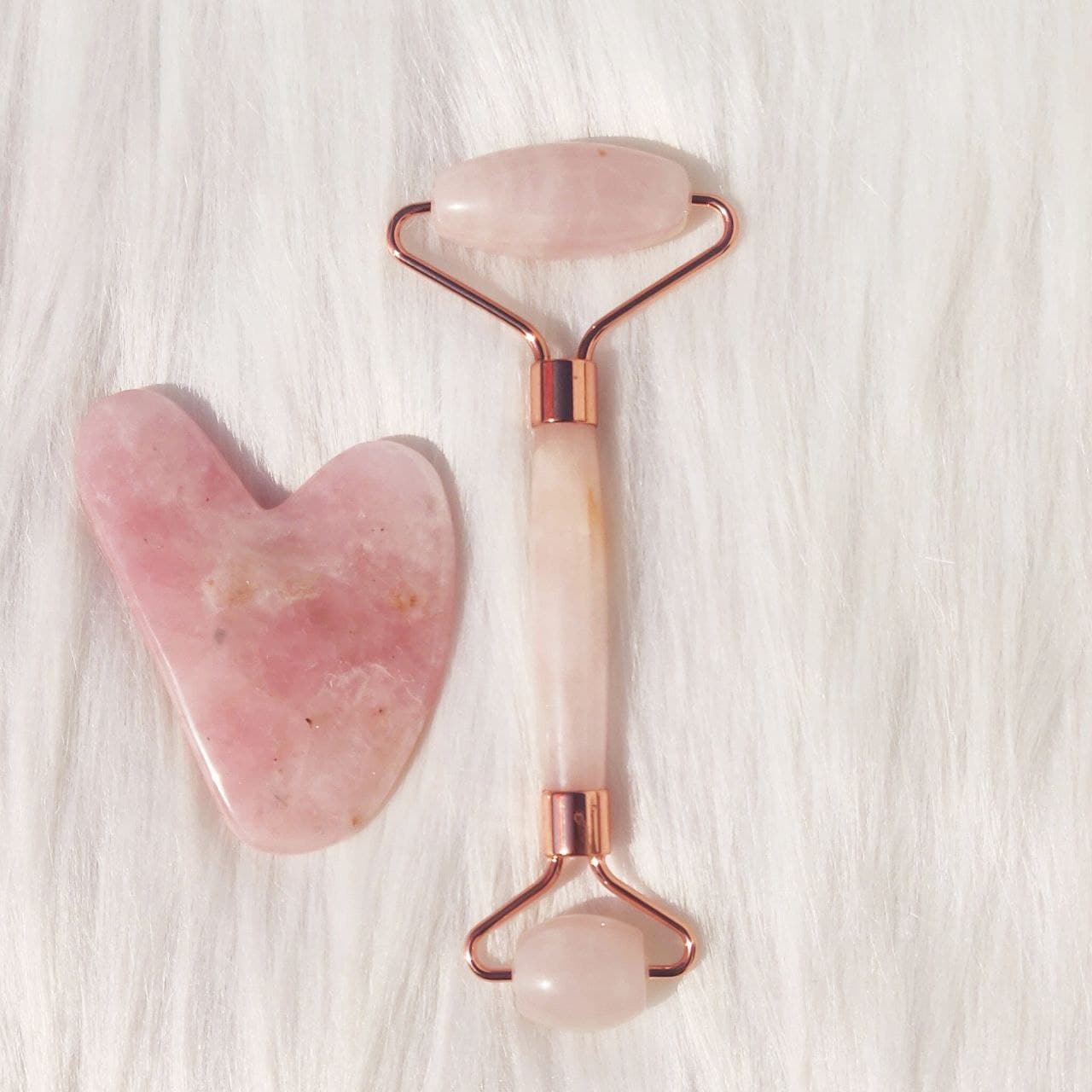 Rose Quartz Roller + Gua Sha Combo